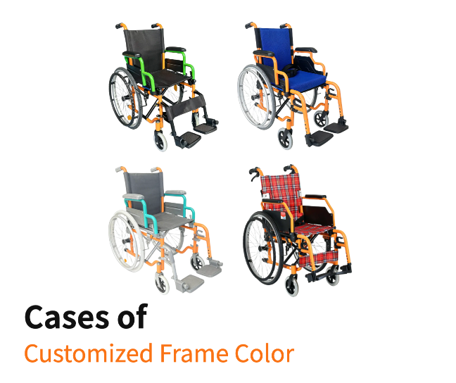 Cas de couleur de cadre personnalisée pour fauteuils roulants pour enfants