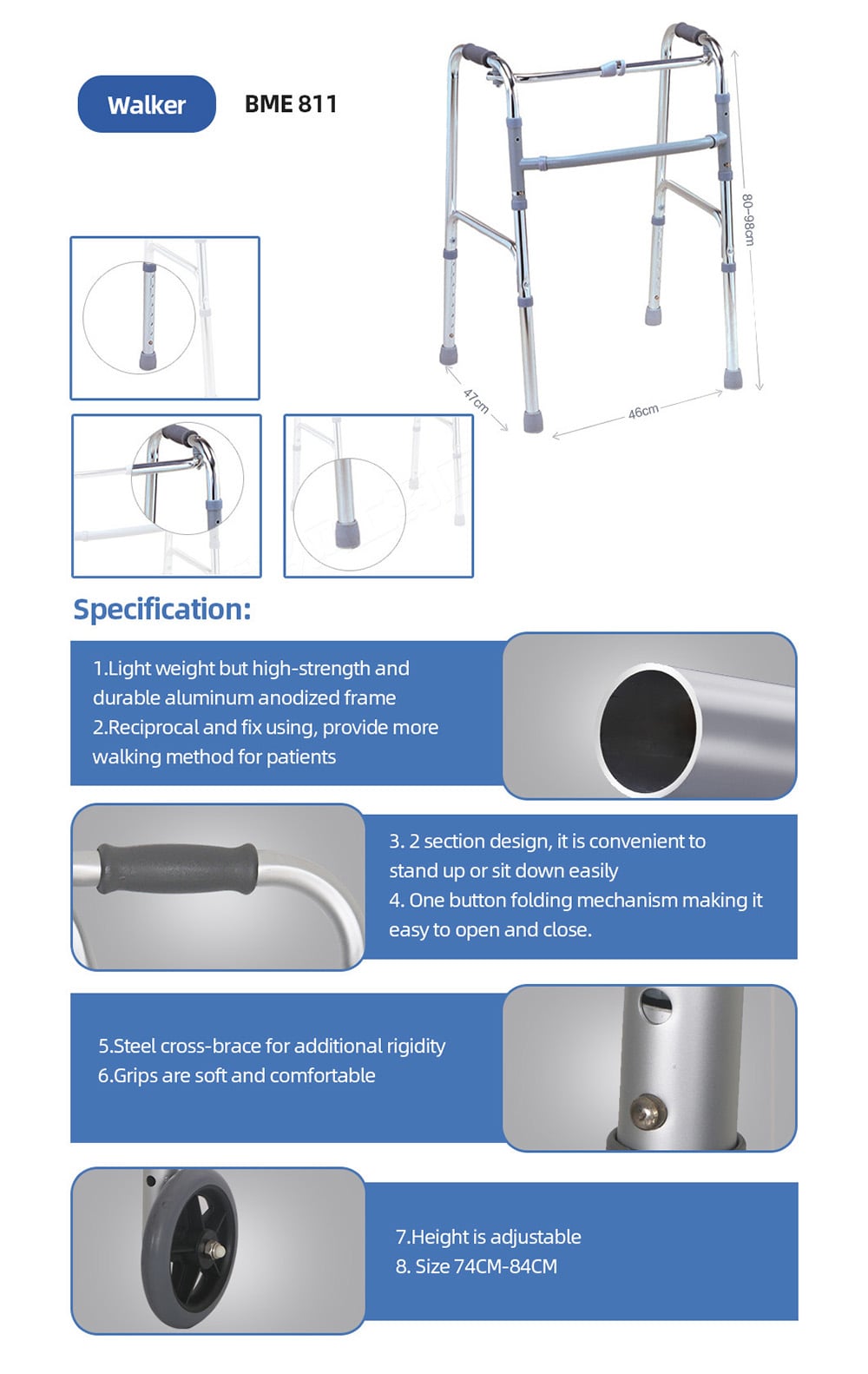 BME811 Specification Spécifications du marcheur BME811