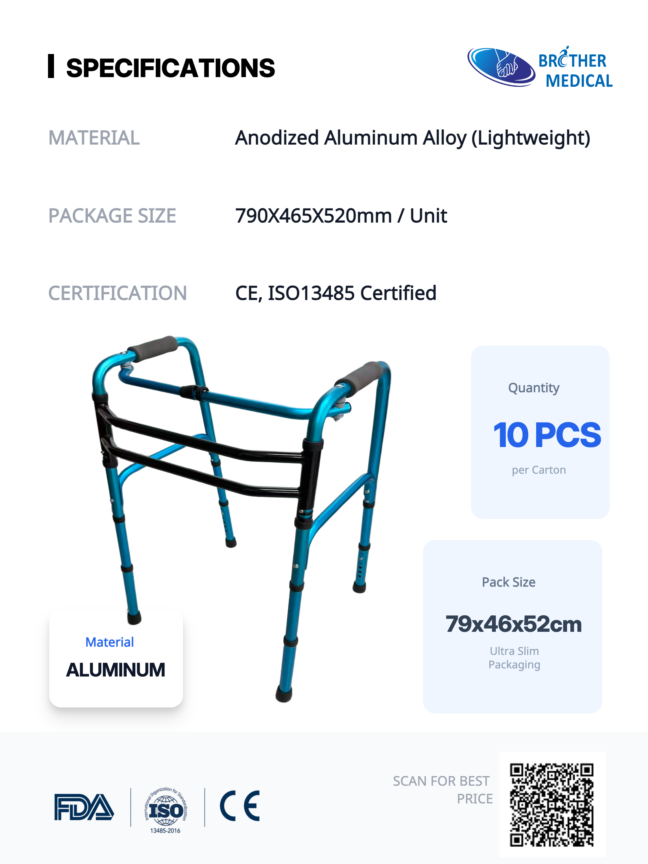 Aluminium Walker 10psc par chargement de carton