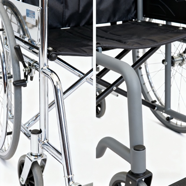 Cadre de fauteuil roulant chrom&eacute; ou rev&ecirc;tement en poudre