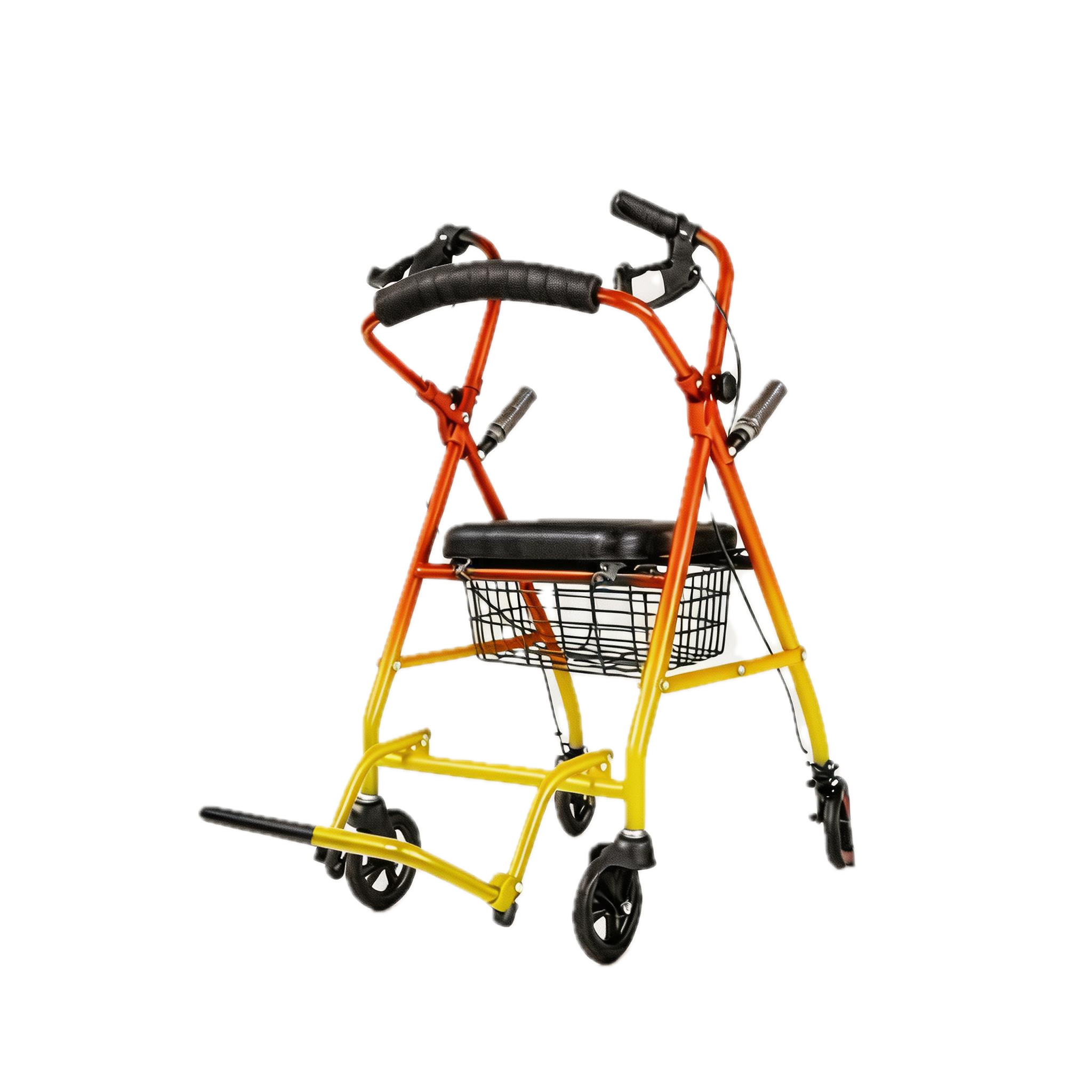 BME885 Déambulateur et chaise de transport pliable 2 en 1 avec siège rembourré et repose-pieds pliable