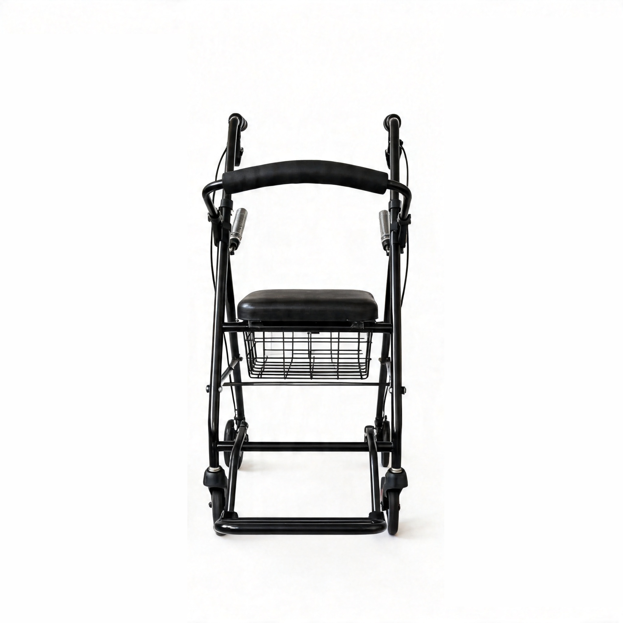BME885 Déambulateur et chaise de transport pliable 2 en 1 avec siège rembourré et repose-pieds pliable