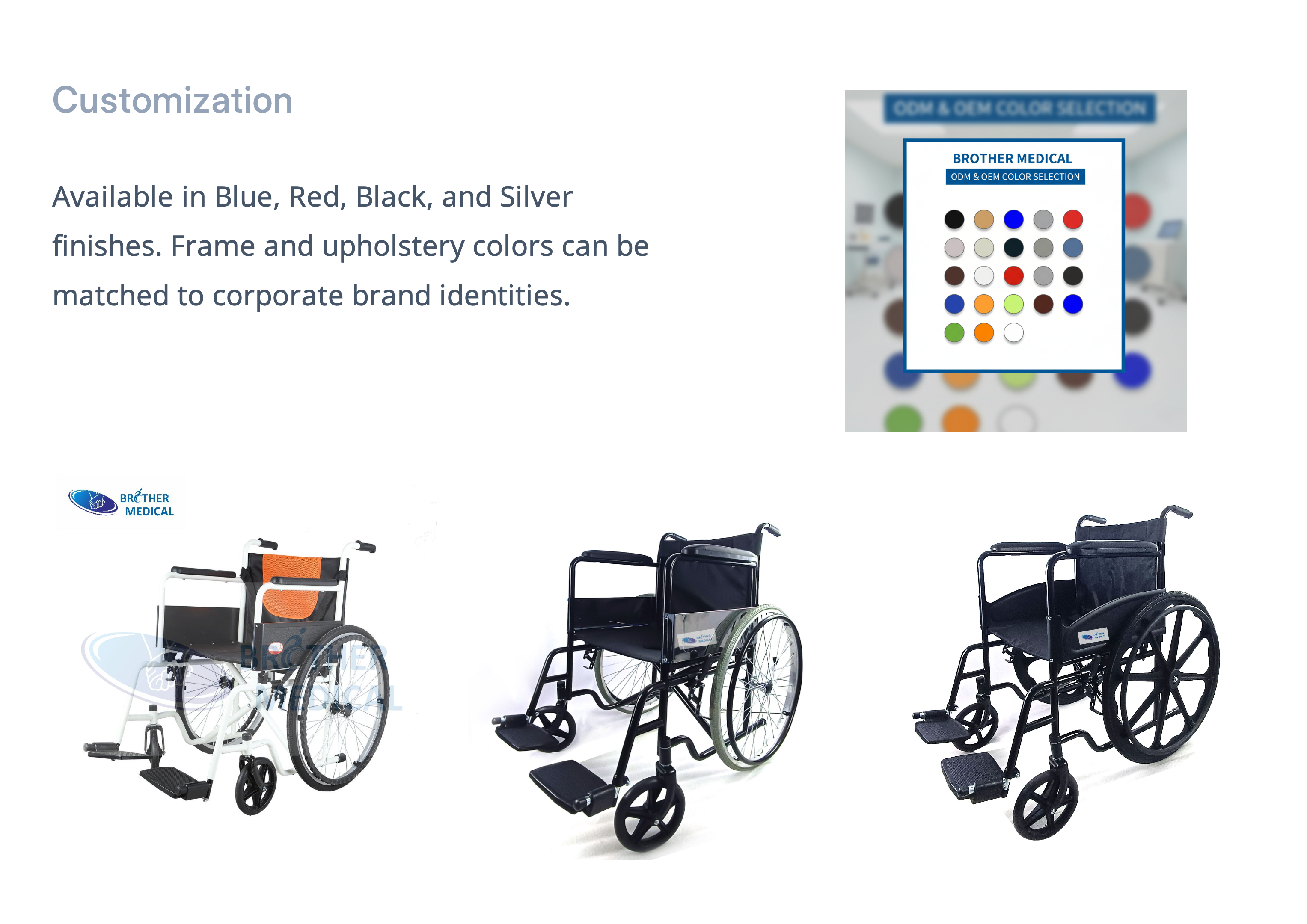 Services OEM et ODM, personnalisation des couleurs du fauteuil roulant