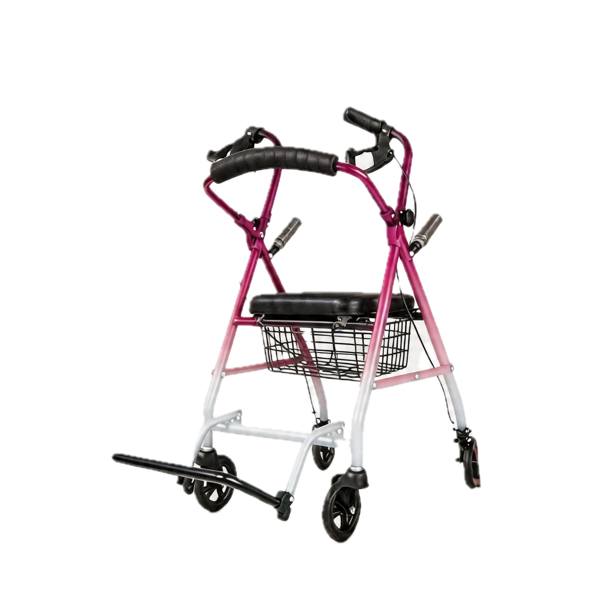 BME885 Déambulateur et chaise de transport pliable 2 en 1 avec siège rembourré et repose-pieds pliable
