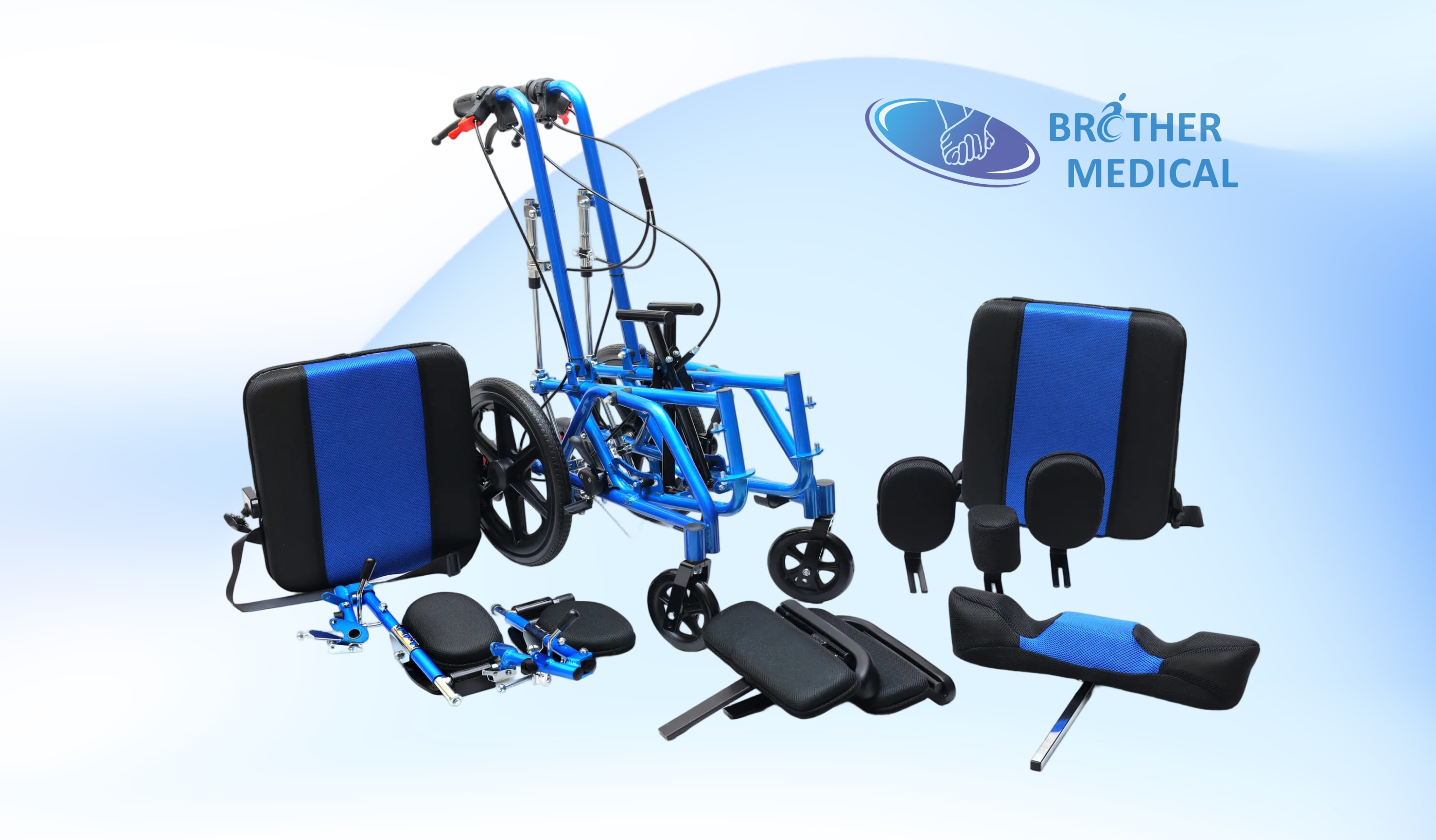 Fauteuil roulant réglable pour paralysie cérébrale pédiatrique | Aide à la mobilité en aluminium prête pour la croissance (bleu)