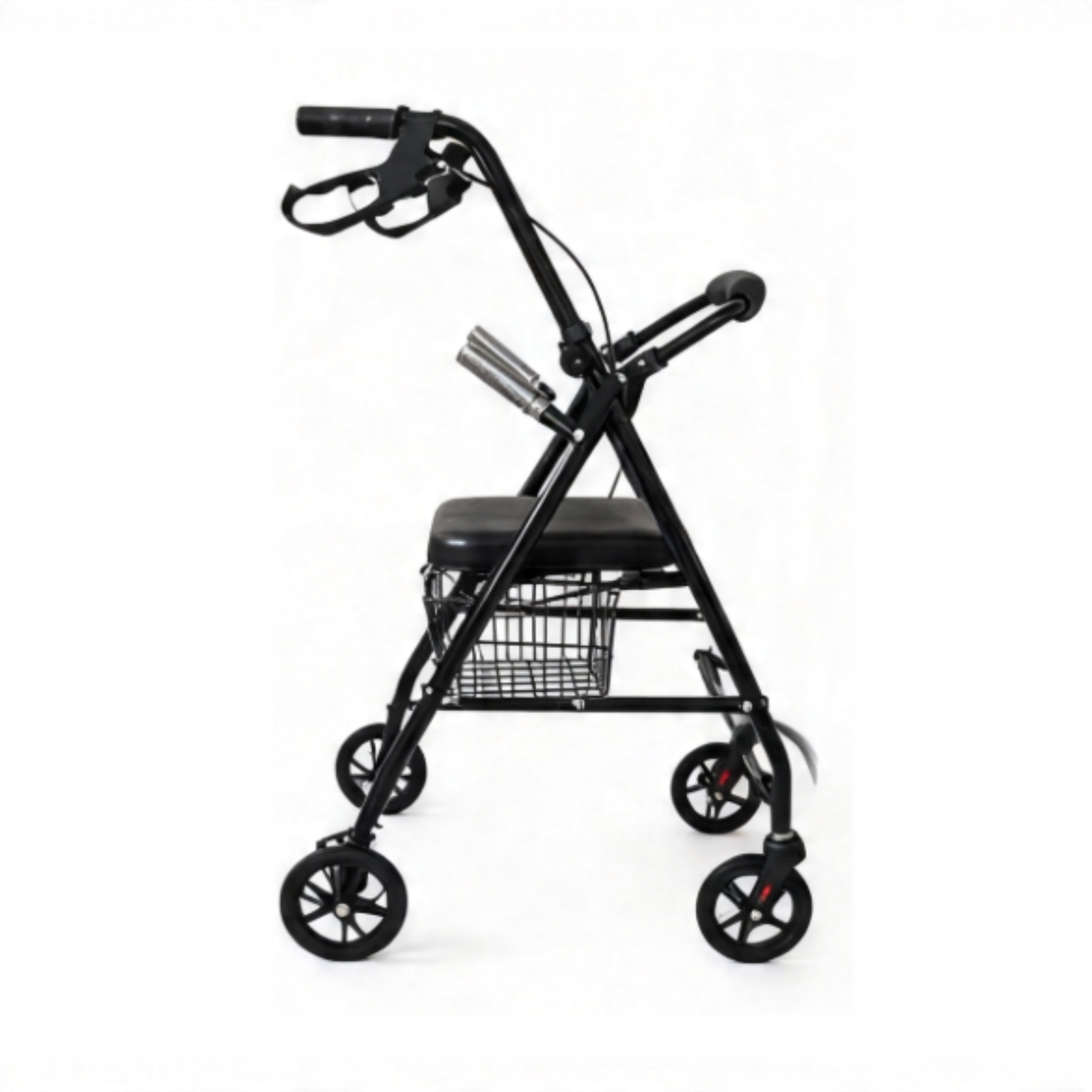 BME885 Déambulateur et chaise de transport pliable 2 en 1 avec siège rembourré et repose-pieds pliable
