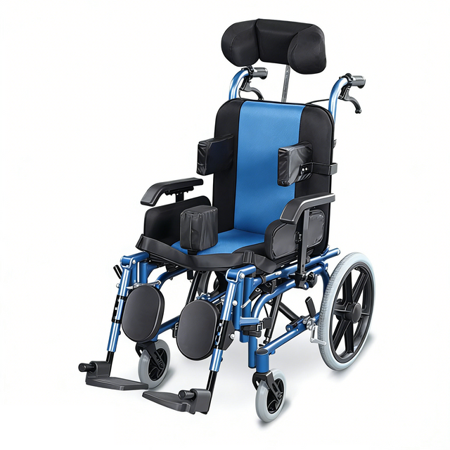Fauteuil roulant réglable pour paralysie cérébrale pédiatrique | Aide à la mobilité en aluminium prête pour la croissance (bleu)