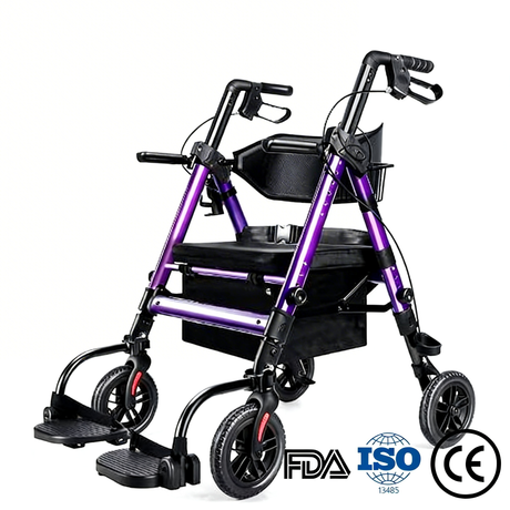 BME888 Fauteuil de transport bariatrique 2 en 1 robuste, capacité de 450 lb, avec siège large rembourré et repose-pieds pliable
