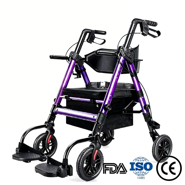 BME888 Fauteuil de transport bariatrique 2 en 1 robuste, capacité de 450 lb, avec siège large rembourré et repose-pieds pliable