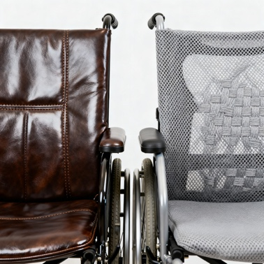 Coussin de si&egrave;ge et de dossier pour fauteuil roulant Cuir vs Tissu en nylon1