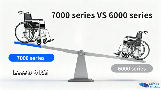 Comparaison du poids entre les cadres de fauteuil roulant en aluminium de qualit&eacute; a&eacute;rospatiale 7000 et standard 6000.