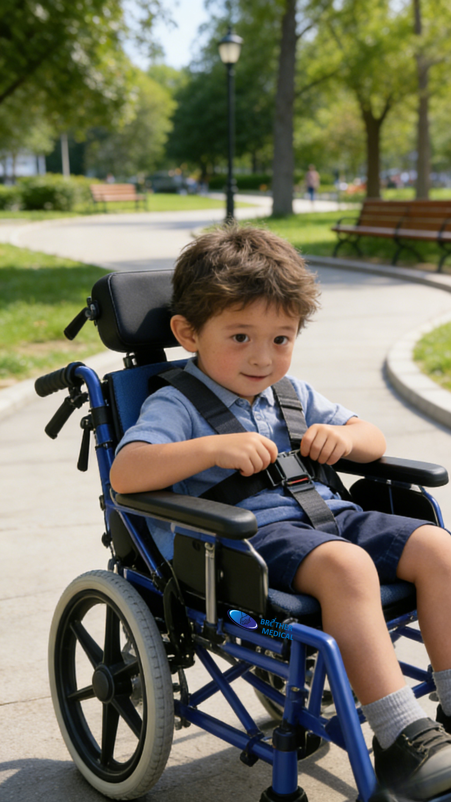 Fauteuil roulant réglable pour paralysie cérébrale pédiatrique | Aide à la mobilité en aluminium prête pour la croissance (bleu)