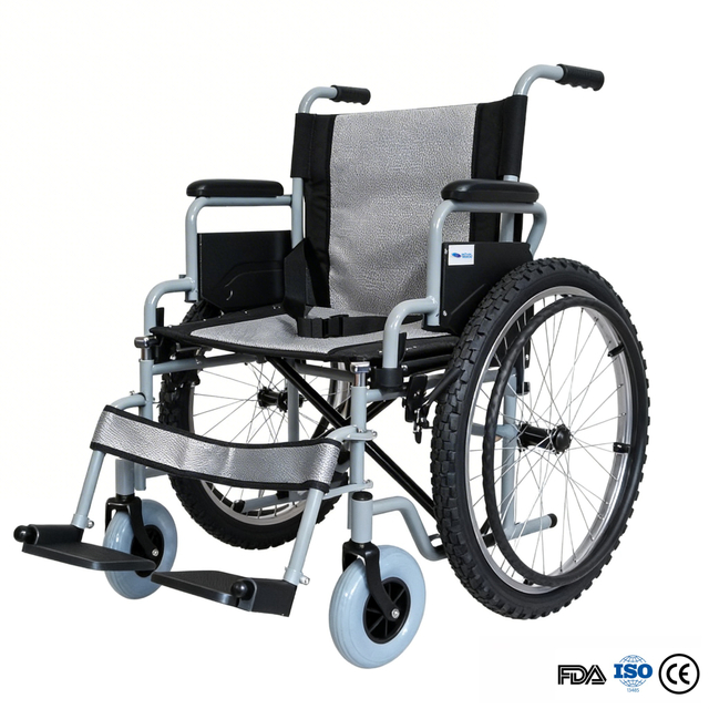 Fauteuil roulant manuel tout-terrain Fat Tire en gros | Roues arrière personnalisables et cadre en acier robuste