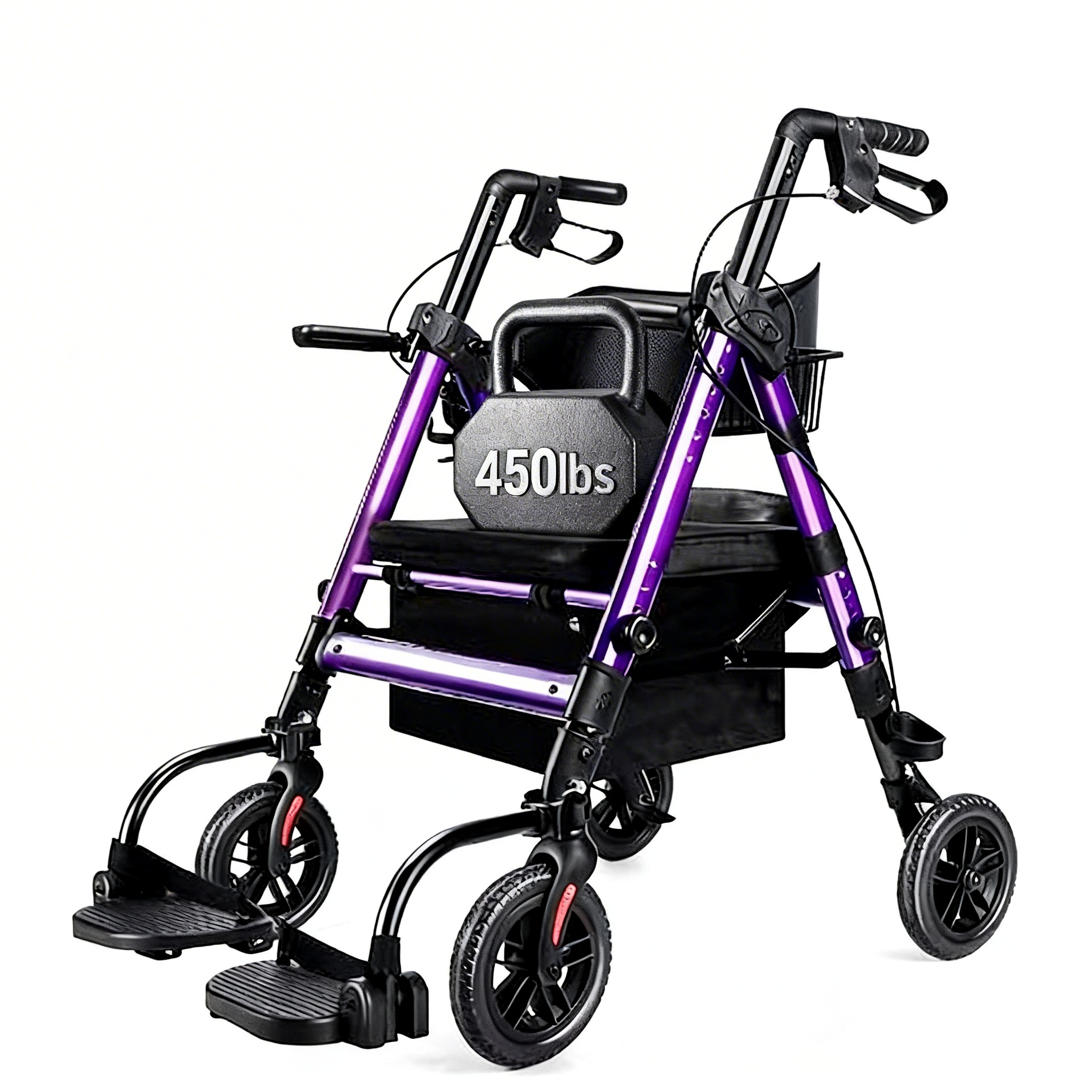 BME888 Fauteuil de transport bariatrique 2 en 1 robuste, capacité de 450 lb, avec siège large rembourré et repose-pieds pliable