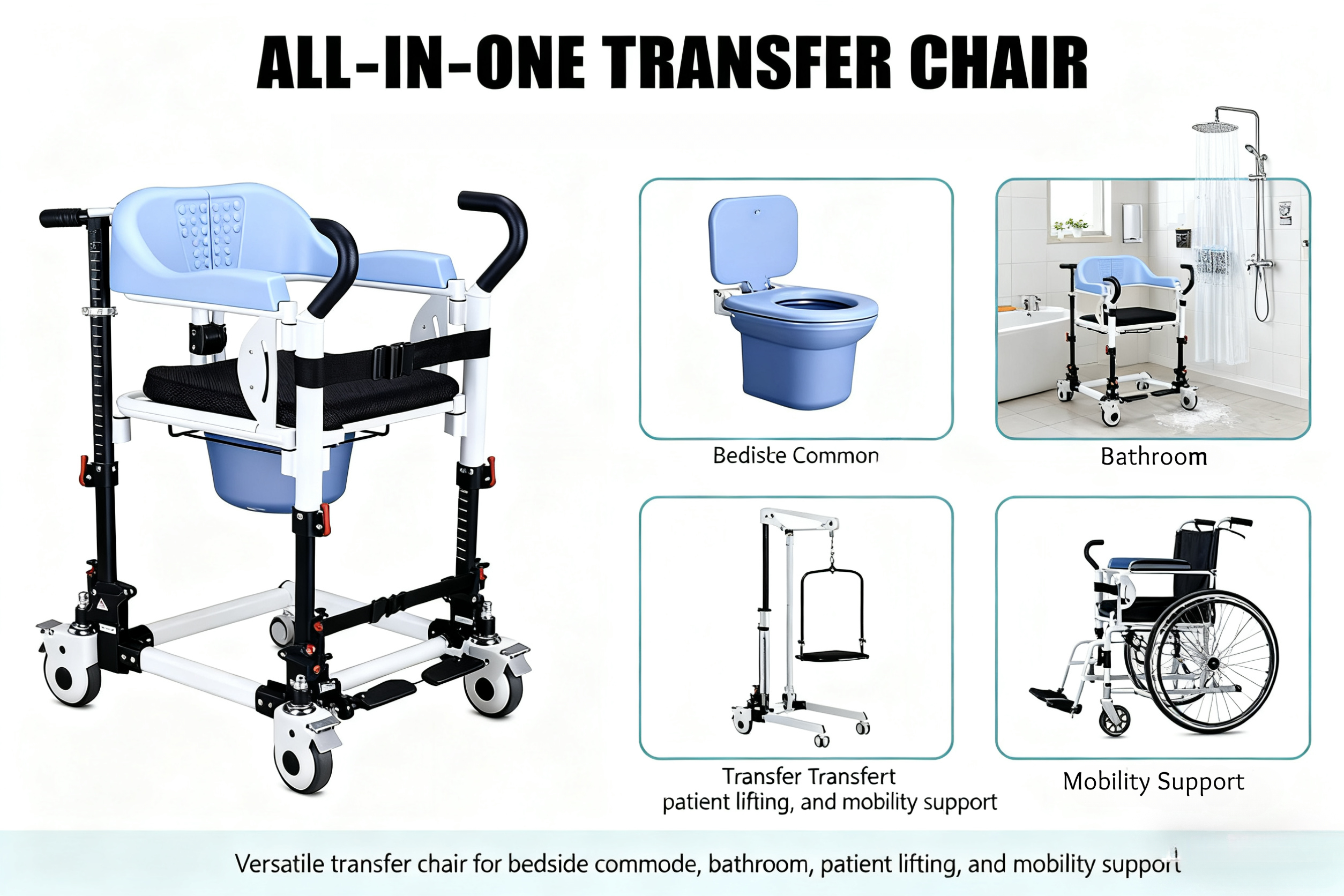 Fauteuil de transfert en aluminium pour fauteuil élévateur de patient