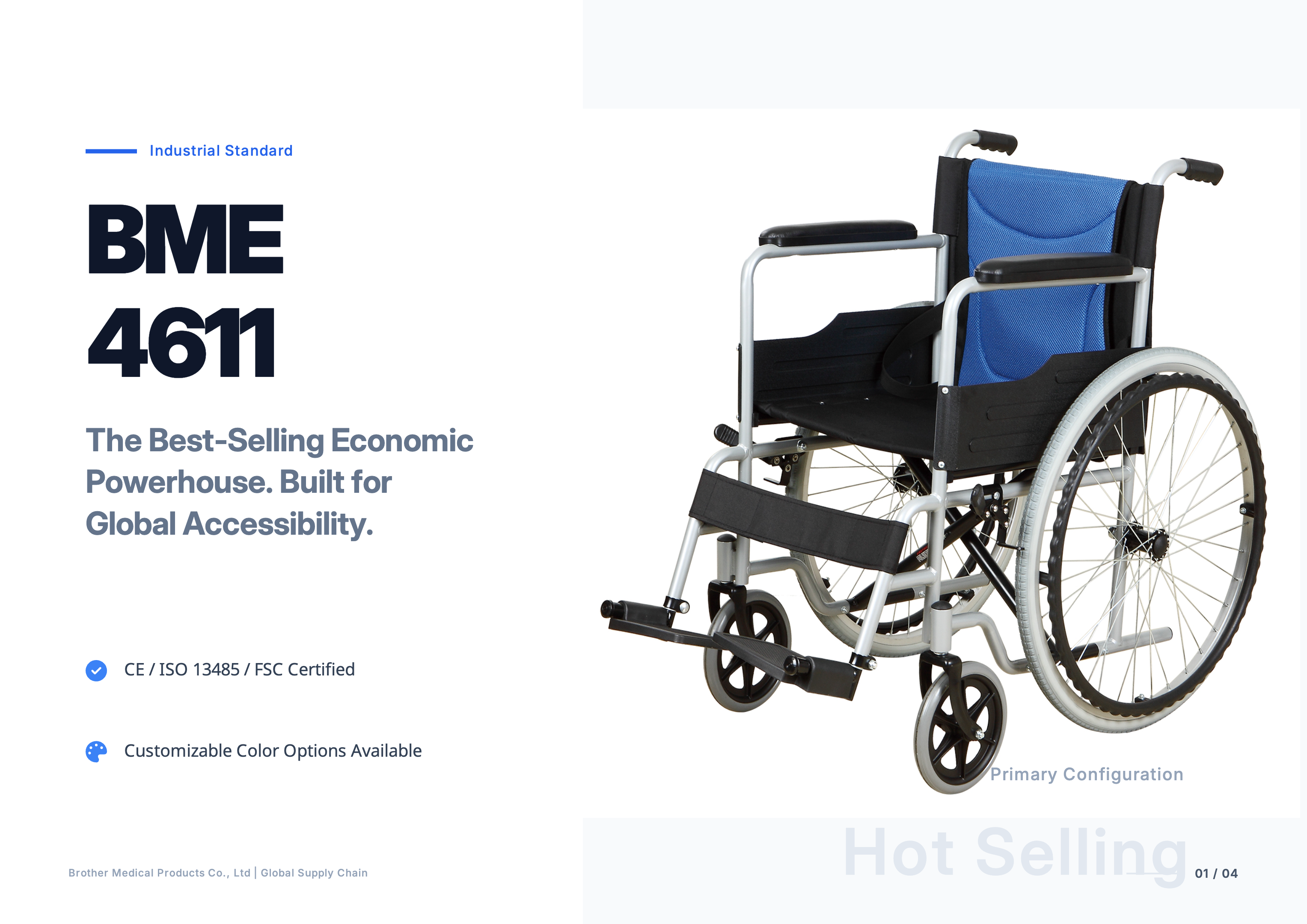 Fauteuil roulant en acier standard économique BME4611 