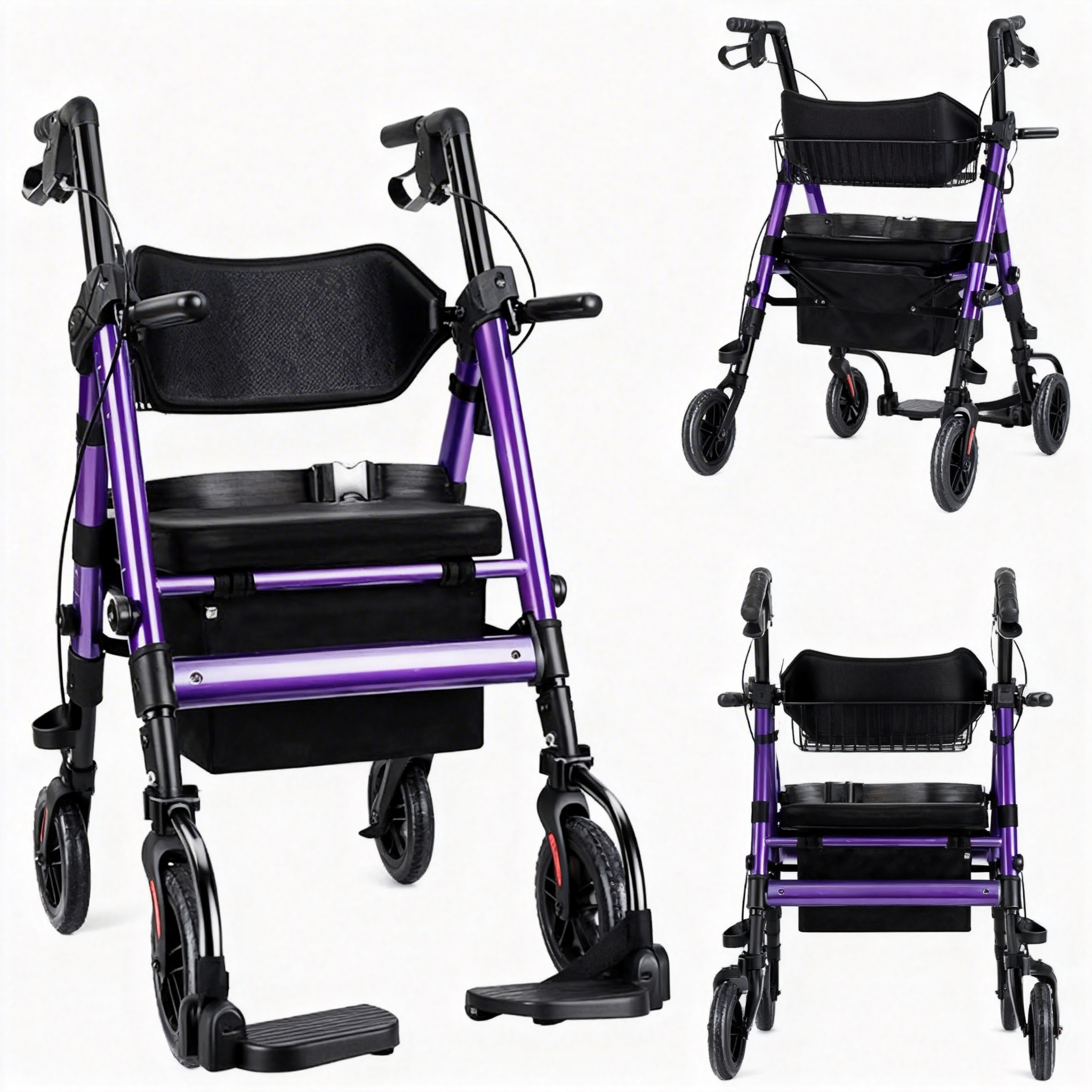 BME888 Fauteuil de transport bariatrique 2 en 1 robuste, capacité de 450 lb, avec siège large rembourré et repose-pieds pliable
