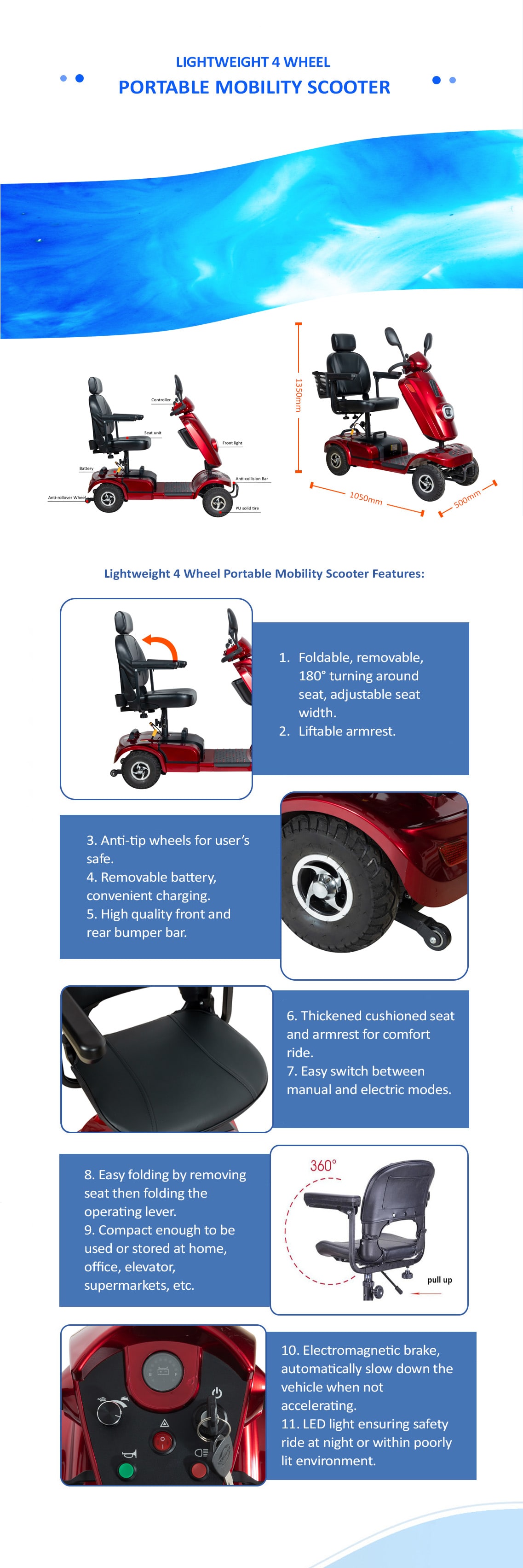 Spécifications du scooter de mobilité à quatre roues BME4602