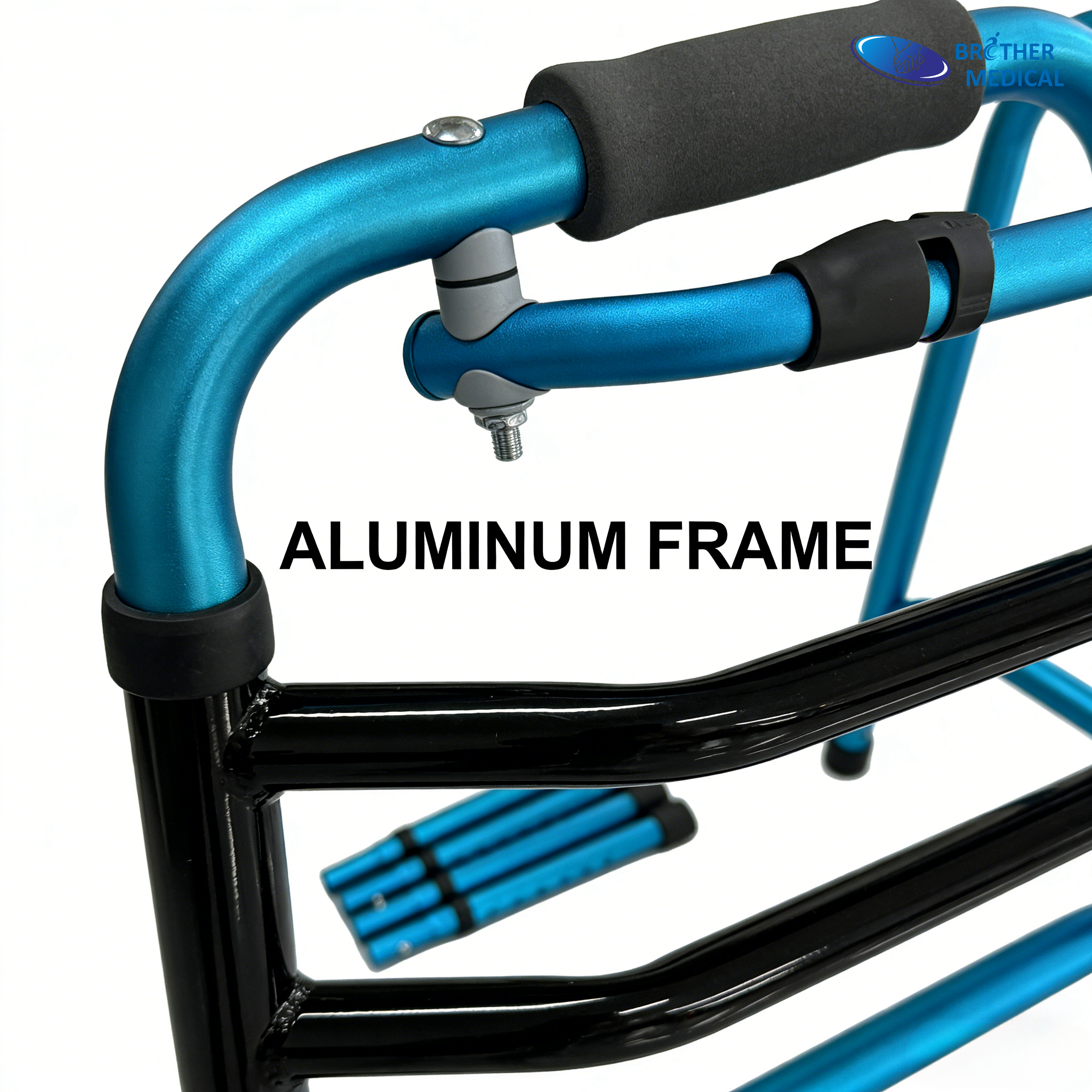 Déambulateur en aluminium bleu avec pieds amovibles