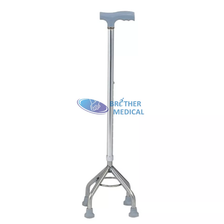 Cane quadruple en aluminium avec base de trépied chromée