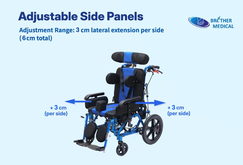 panneaux latéraux réglables, plage de réglage : extension latérale de 3 cm par côté (6 cm au total). Objectif&nbsp;:&nbsp;Accompagner la croissance et prolonger le cycle de vie du produit.