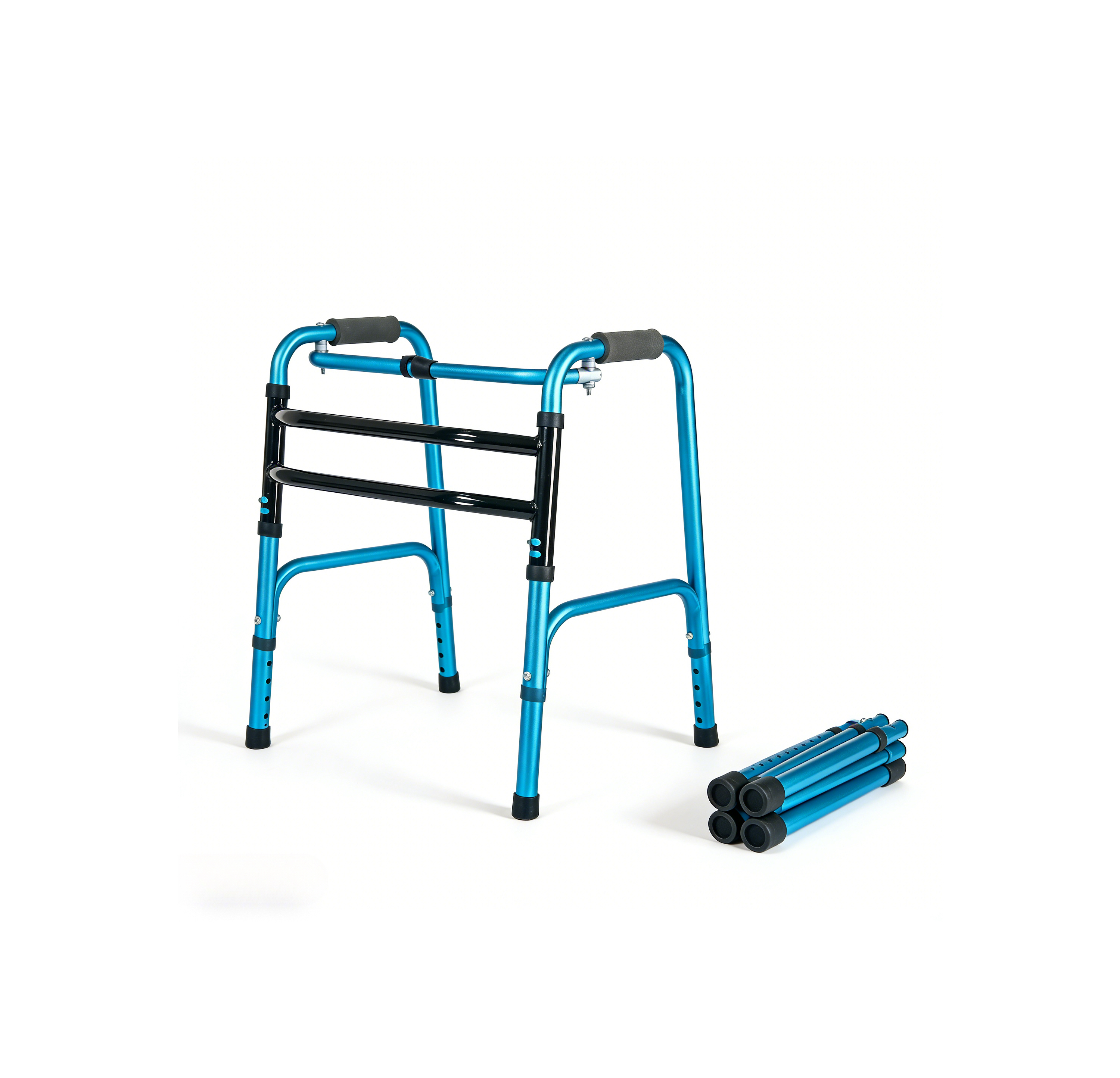 Déambulateur en aluminium bleu avec pieds amovibles