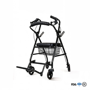 BME885 Déambulateur et chaise de transport pliable 2 en 1 avec siège rembourré et repose-pieds pliable