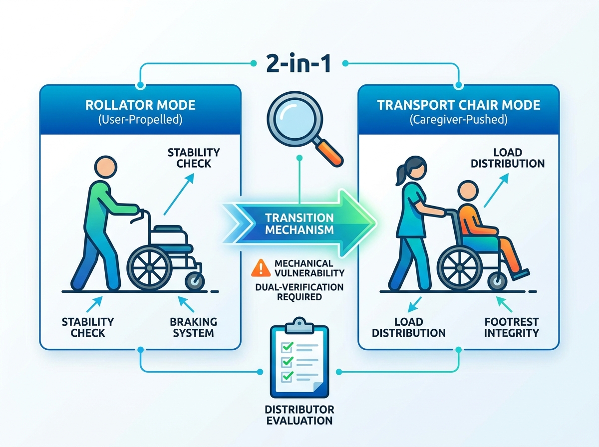 Un professionnel évaluant un fauteuil de transport rollator en milieu clinique